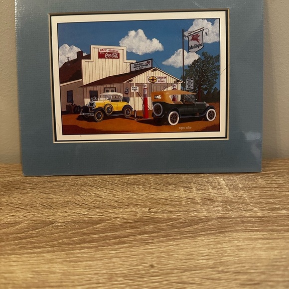 Stan Cline- set of 2 Vintage Car Art Print in Blue Frame - Picture 1 of 2